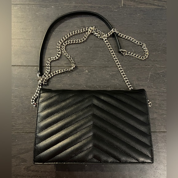 Saint Laurent matelassé envelope leather black wallet on chain bag women - Picture 4 of 13